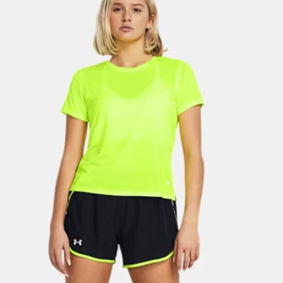 🏷️ NWT Under Armour Women's UA Fly by 3" Shorts Black/High Vis Yellow Size 3XL - Picture 2 of 9
